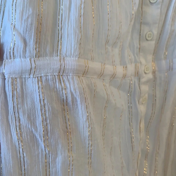 Free People Golden Metallic Goddess front button Tunic Top Ivory gold Medium - Picture 3 of 9